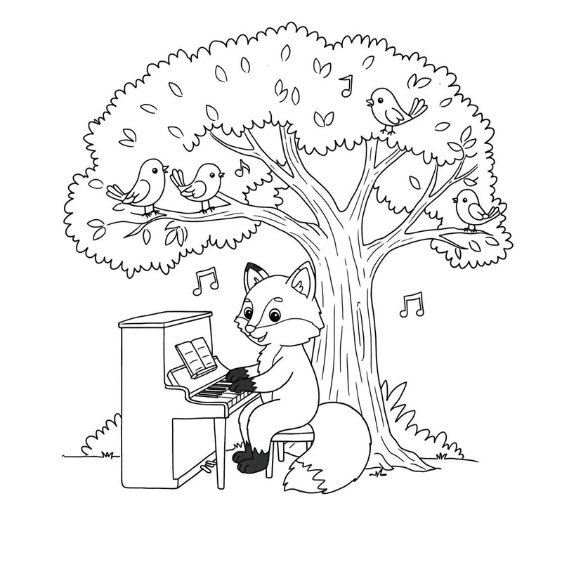 Hình tô màu cây đàn piano ngộ nghĩnh