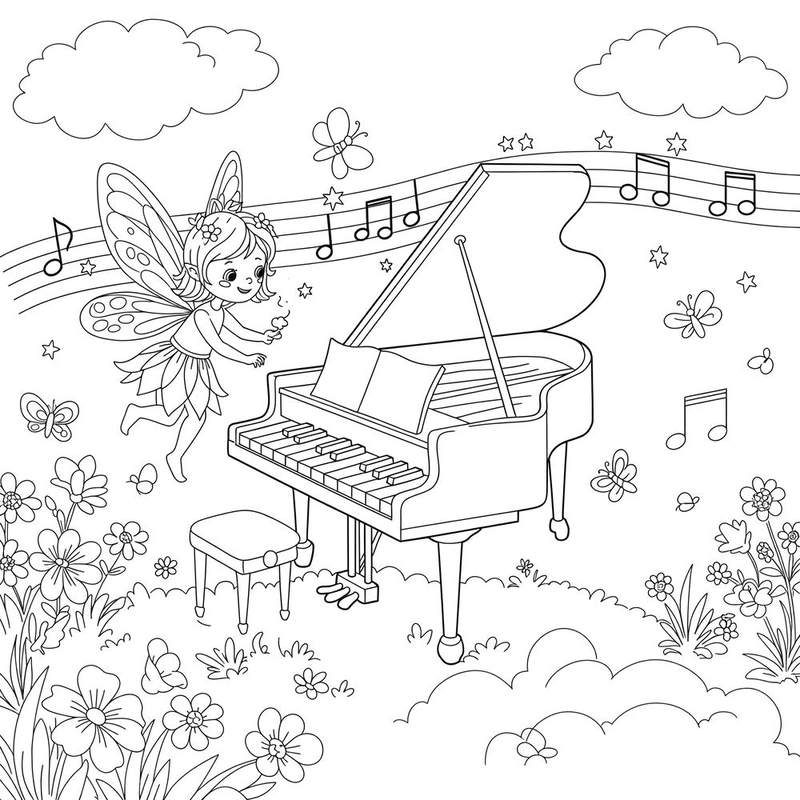 Mẫu tranh tô màu đàn piano đẹp