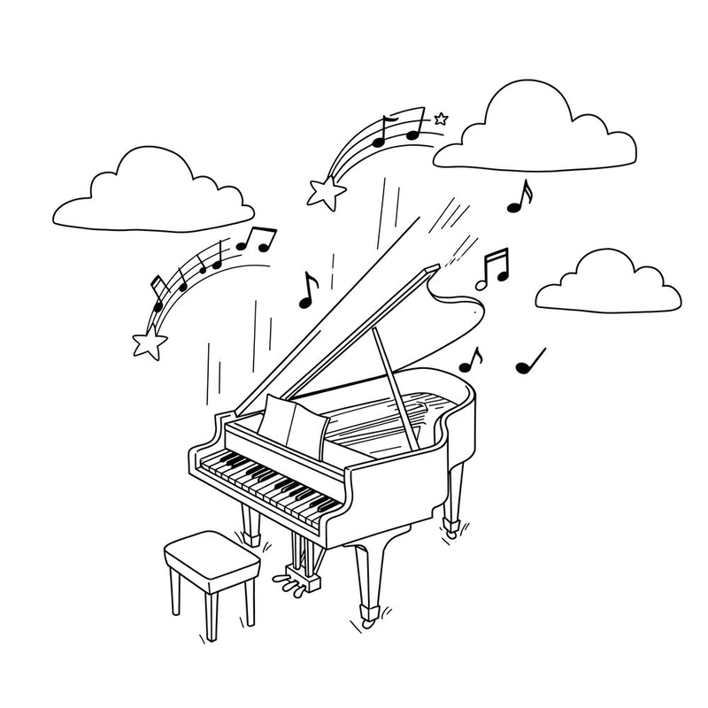 tranh tô màu đàn piano vui nhộn