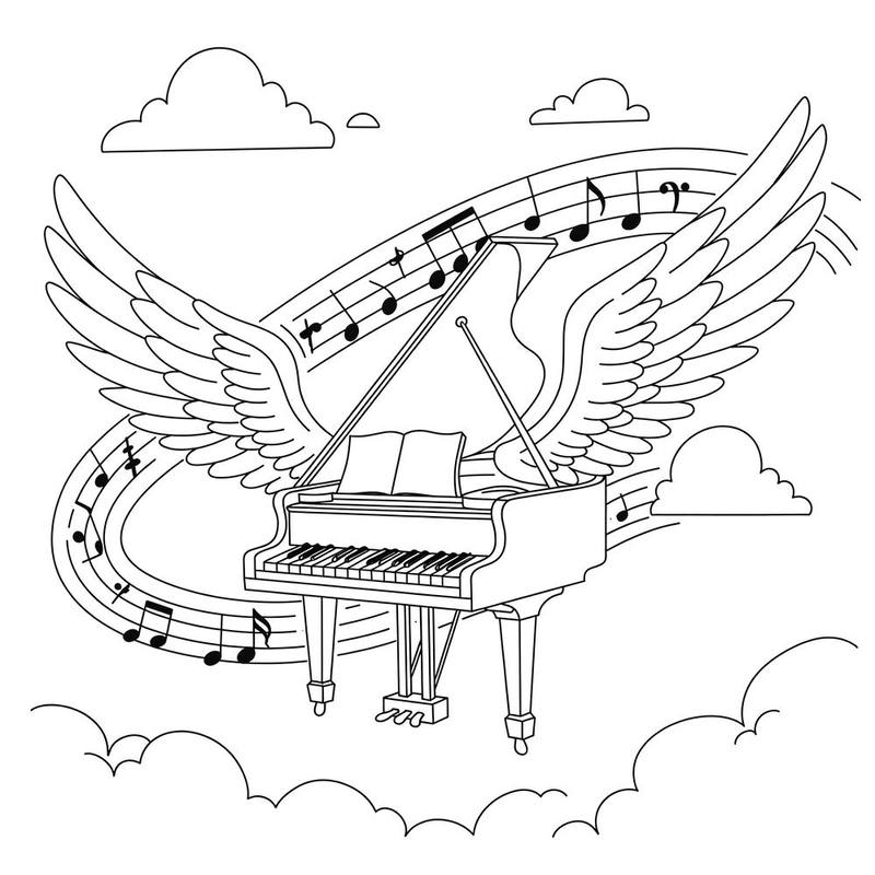 Hình tô màu đàn piano dễ thương