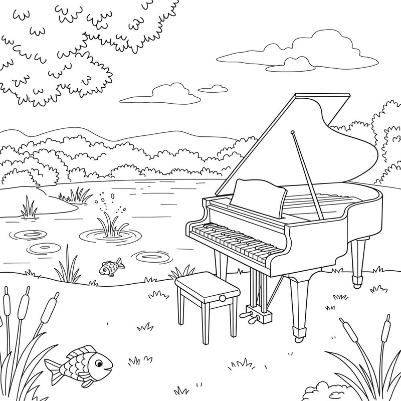 Mẫu tranh đen trắng đàn piano cho bé tô