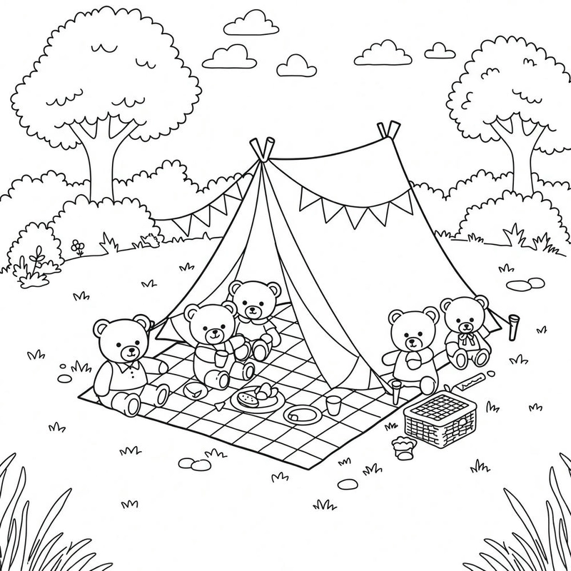 Tô màu hoạt động picnic và cắm trại