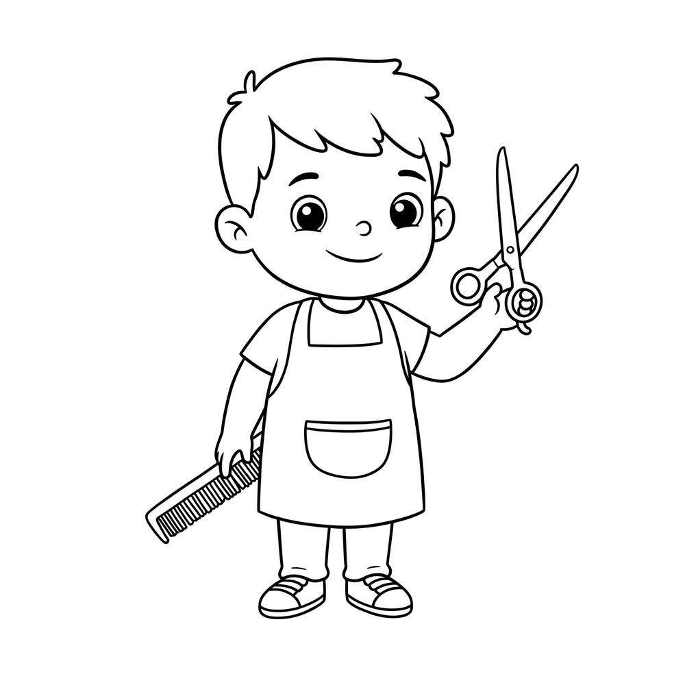 tranh tô màu thợ cắt tóc nghề truyền thống