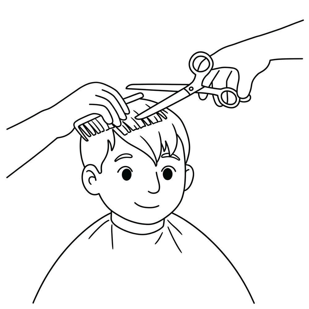 tranh tô màu nghề cắt tóc với các dụng cụ cắt tóc
