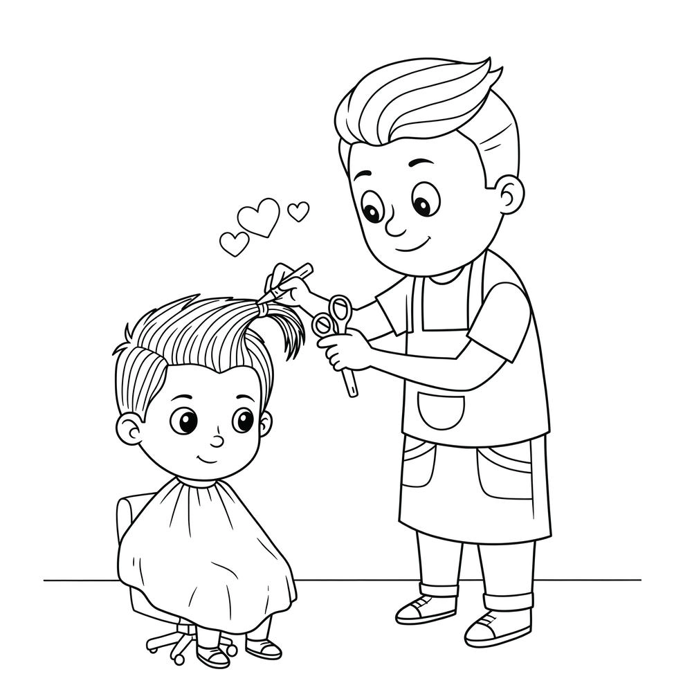 tranh tô màu thợ cắt tóc và các dụng cụ cắt tóc