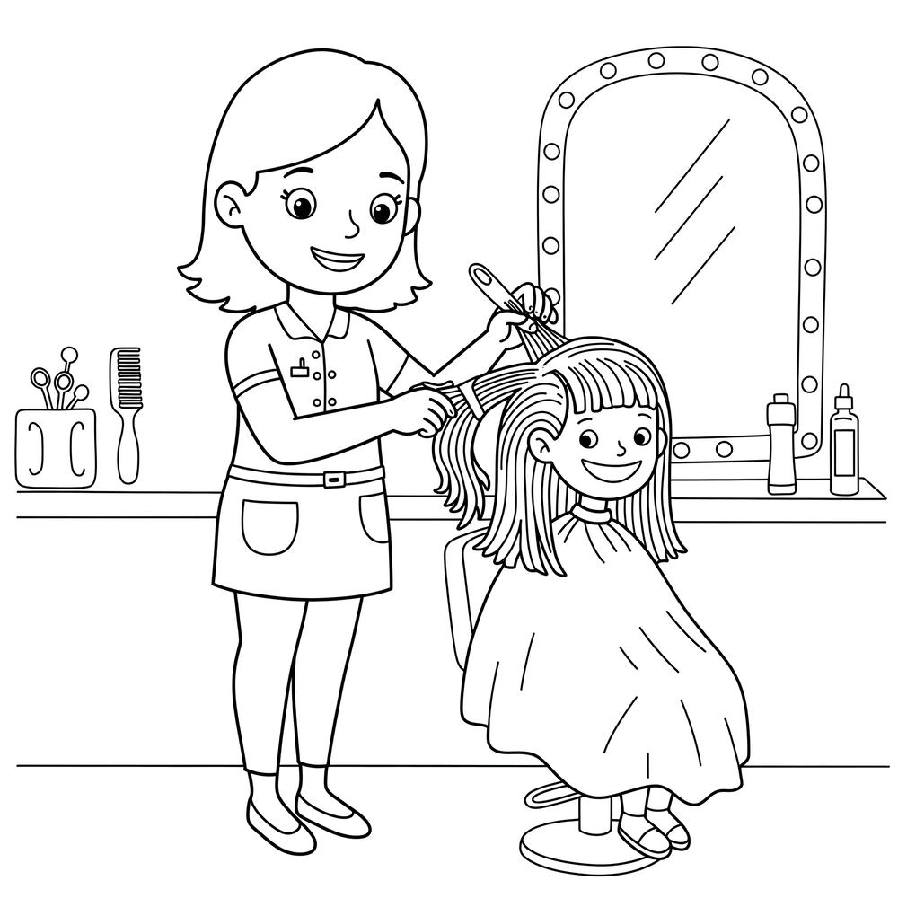 tranh tô màu nghề cắt tóc dễ thương