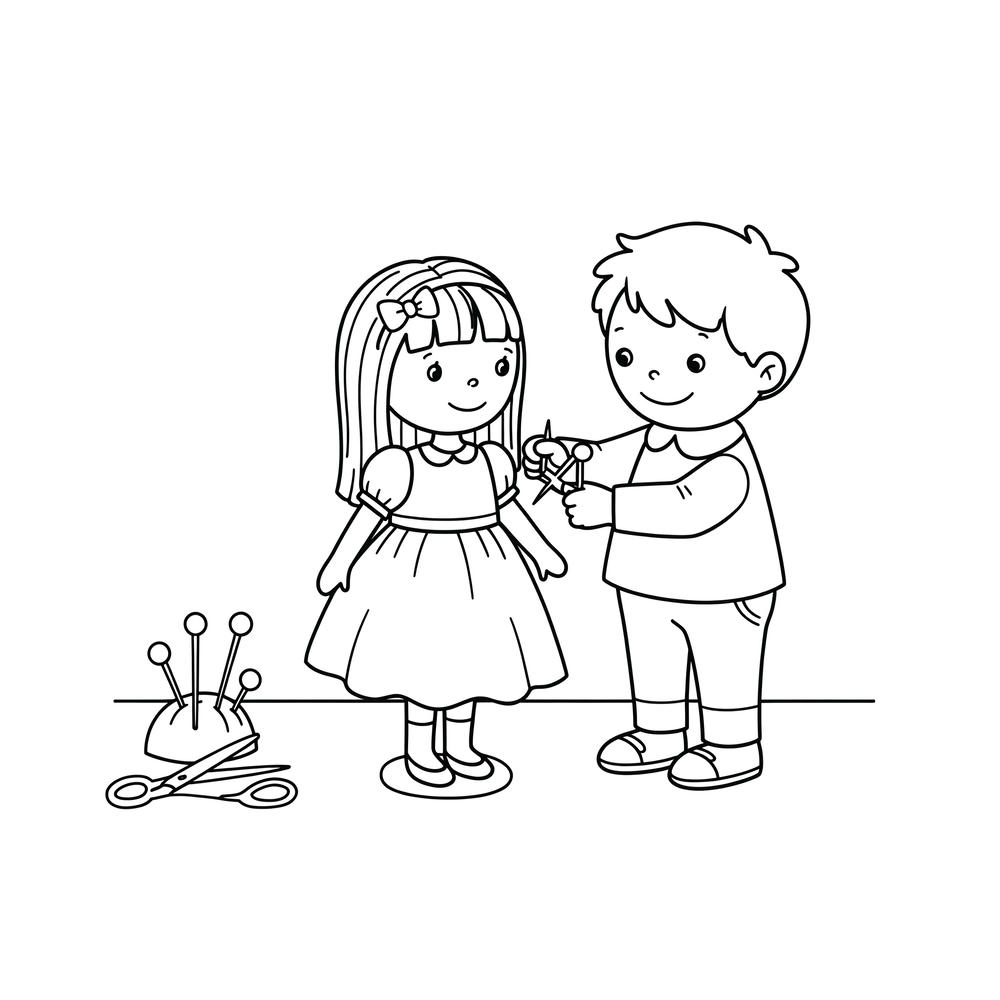 tô màu cô thợ may vui vẻ, chăm chỉ
