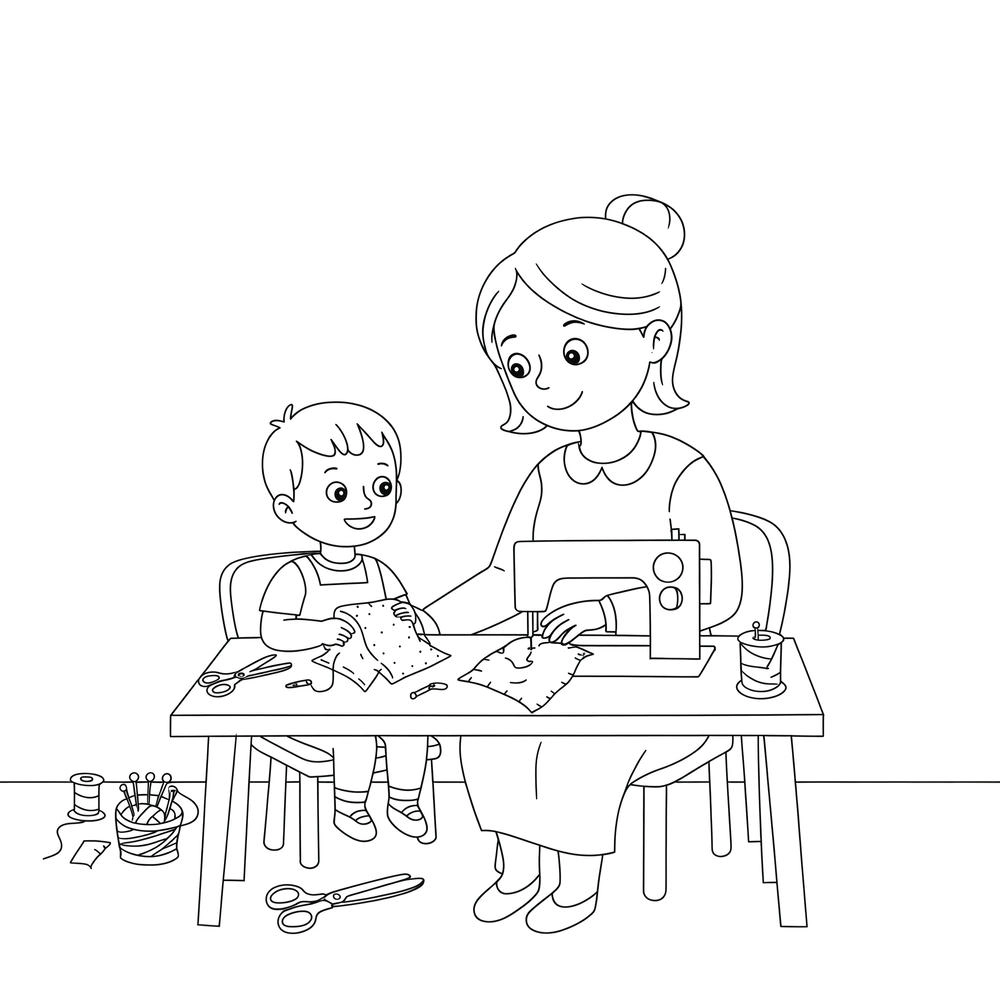 tranh tô màu nghề thợ may đơn giản, dễ tô