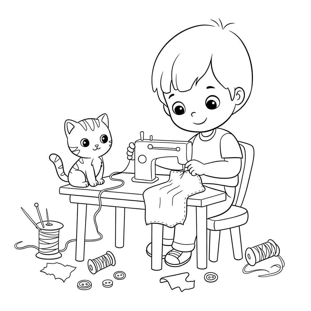 tranh tô màu nghề thợ may đẹp cho trẻ em
