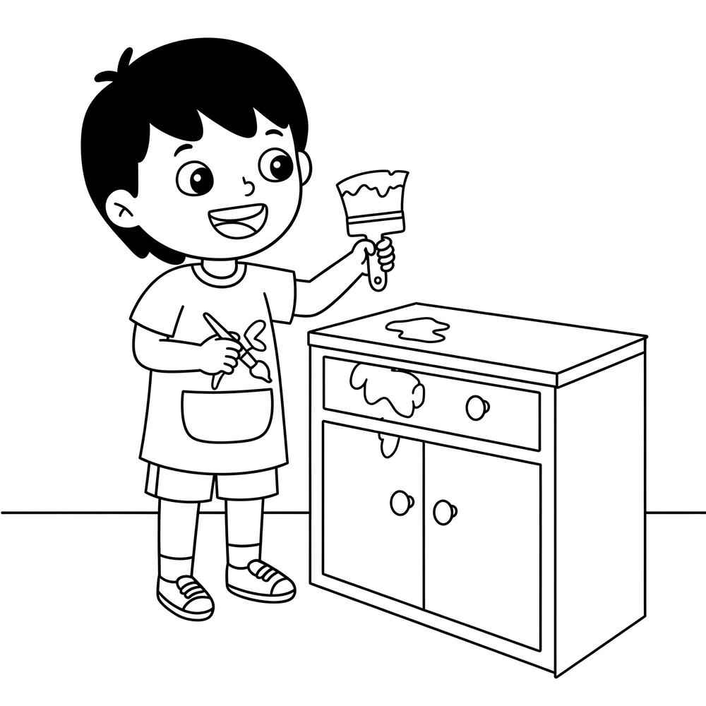 tranh tô màu nghề thợ mộc truyền thống