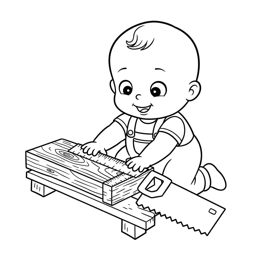 tranh tô màu thợ mộc dễ thương