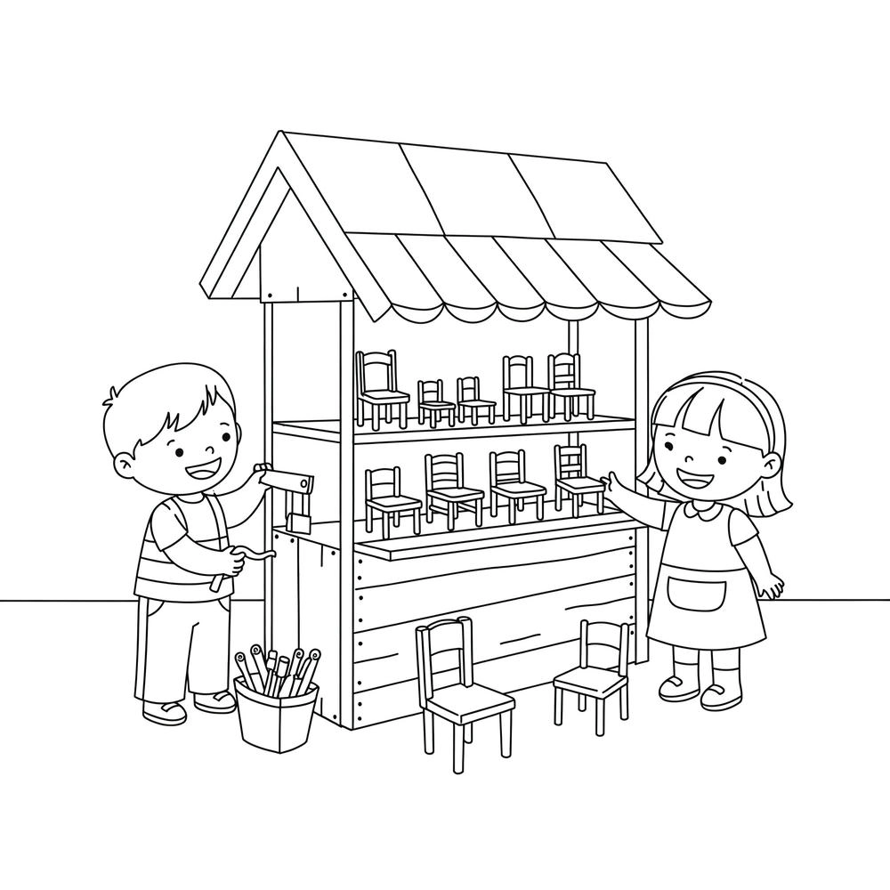 tranh tô màu nghề mộc đơn giản cho bé