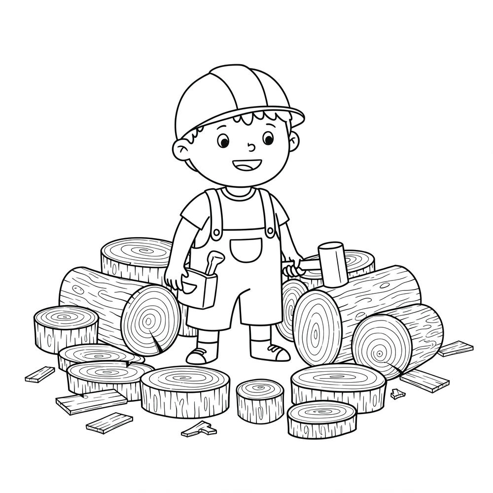 tranh tô màu nghề thợ mộc đơn giản