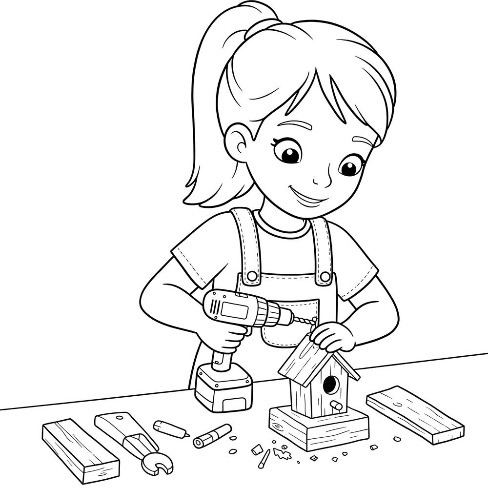 tranh tô màu nghề mộc miễn phí