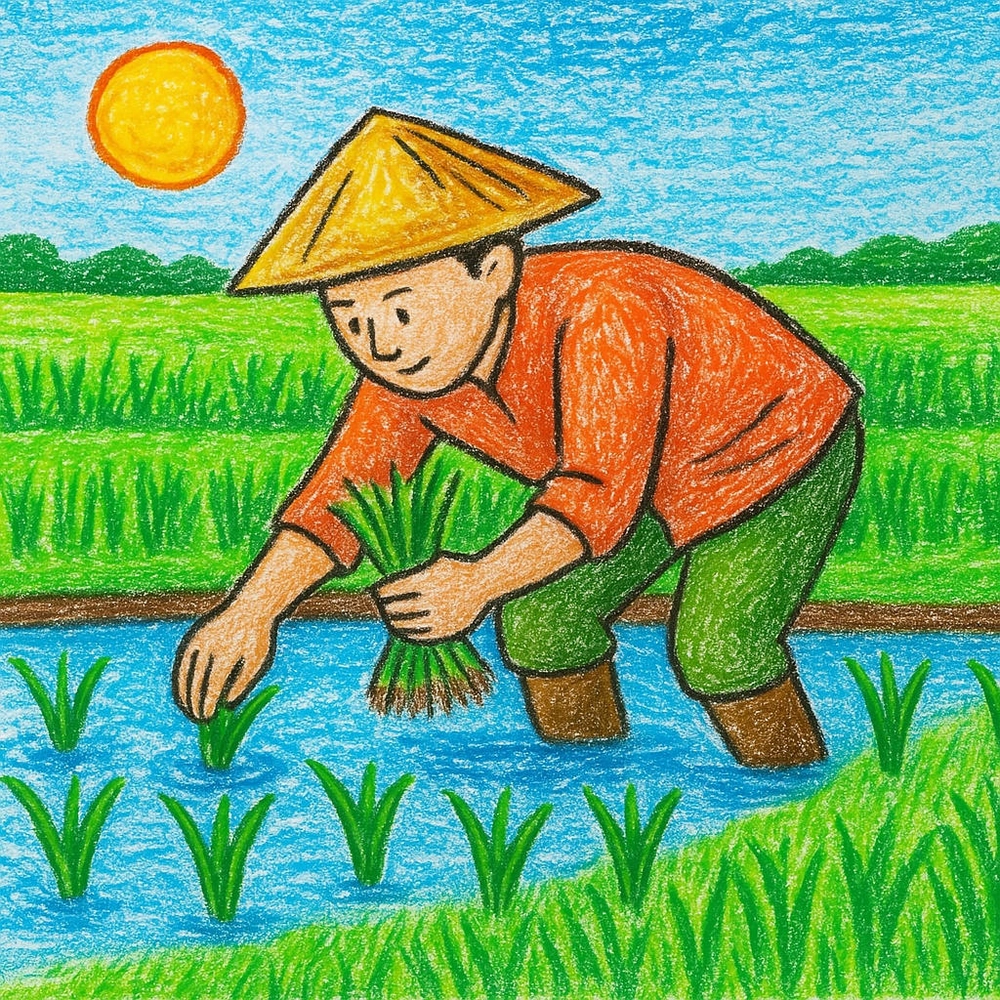 tranh vẽ nghề nông dễ vẽ, phù hợp cho bé 