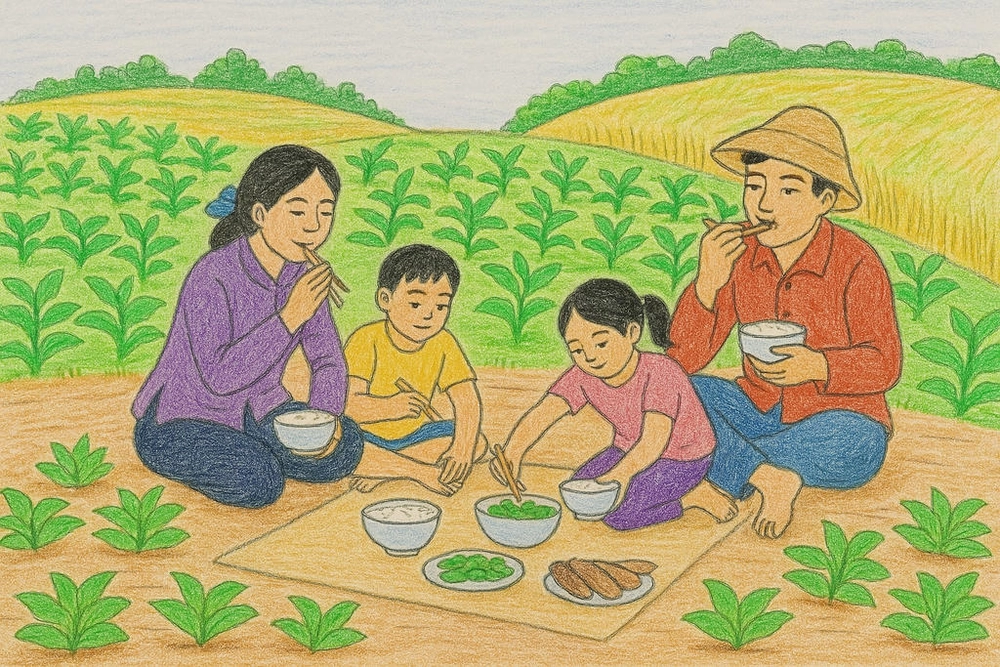 tranh vẽ nghề nông cảnh đồng ruộng mùa gặt 