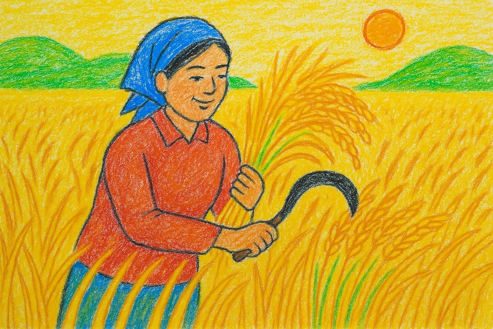 tranh vẽ nghề nông cảnh người dân làm đồng 
