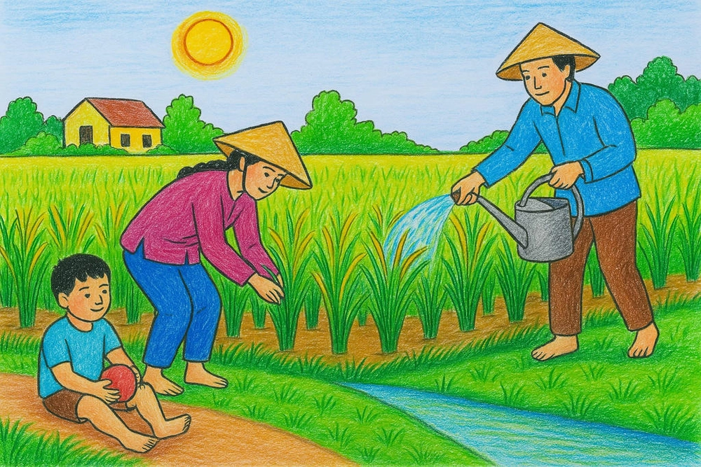 tranh vẽ nghề nông sáng tạo, đầy màu sắc 