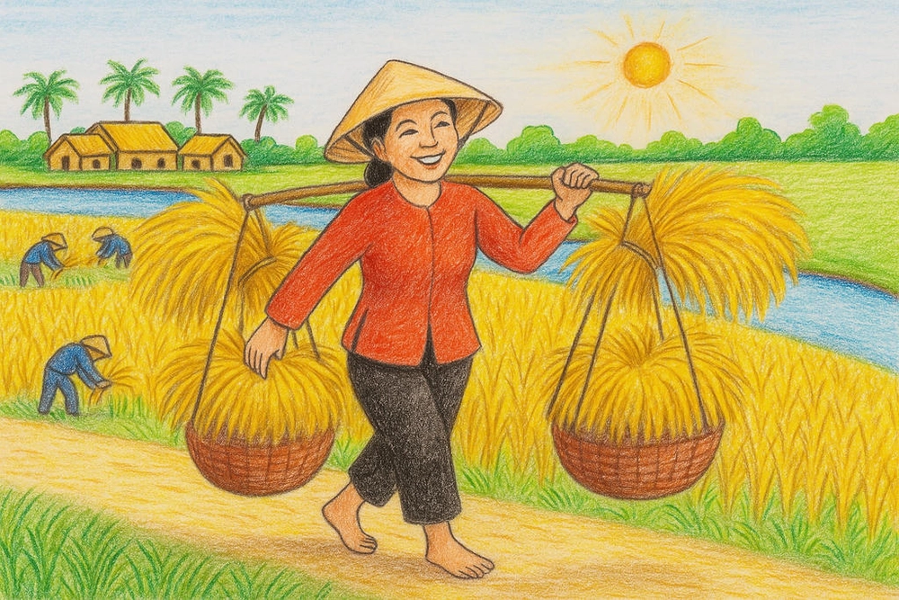 tranh vẽ nghề nông phong cảnh làng quê 