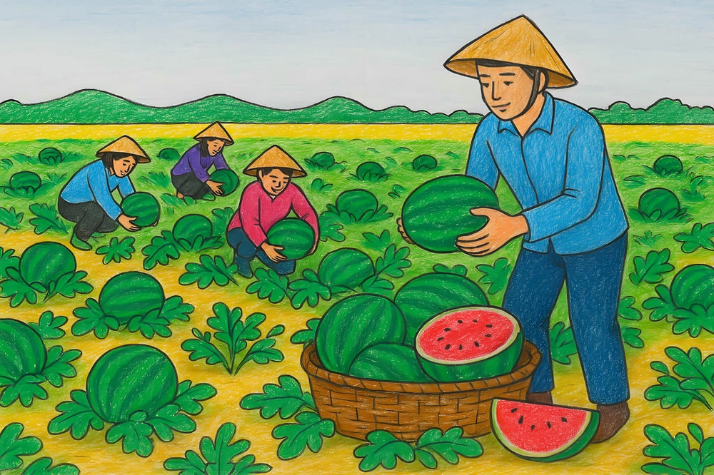 tranh vẽ nghề nông vẽ tay của học sinh 
