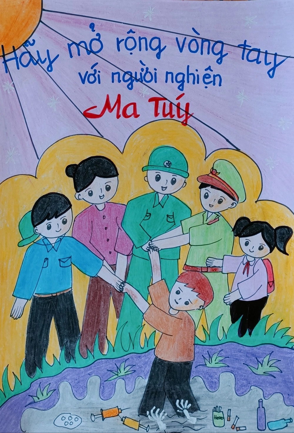 vẽ tranh cổ động phòng chống ma túy rõ thông điệp 