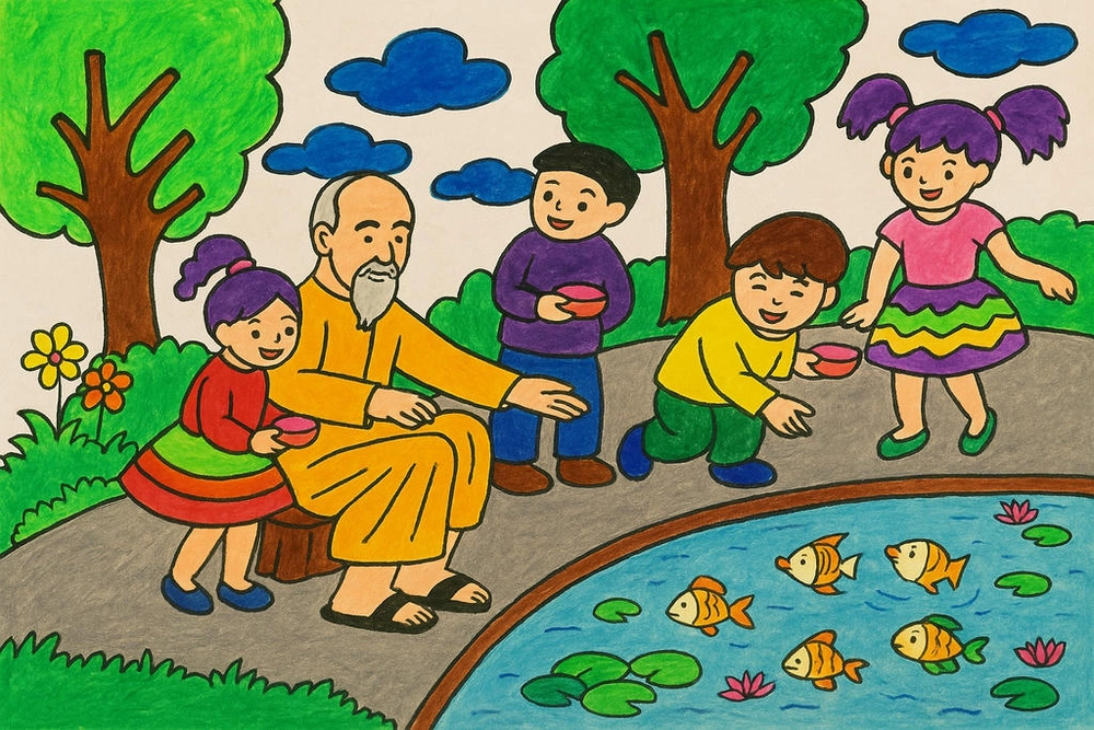 vẽ tranh bác hồ và thiếu nhi đẹp nhất mọi thời đại 