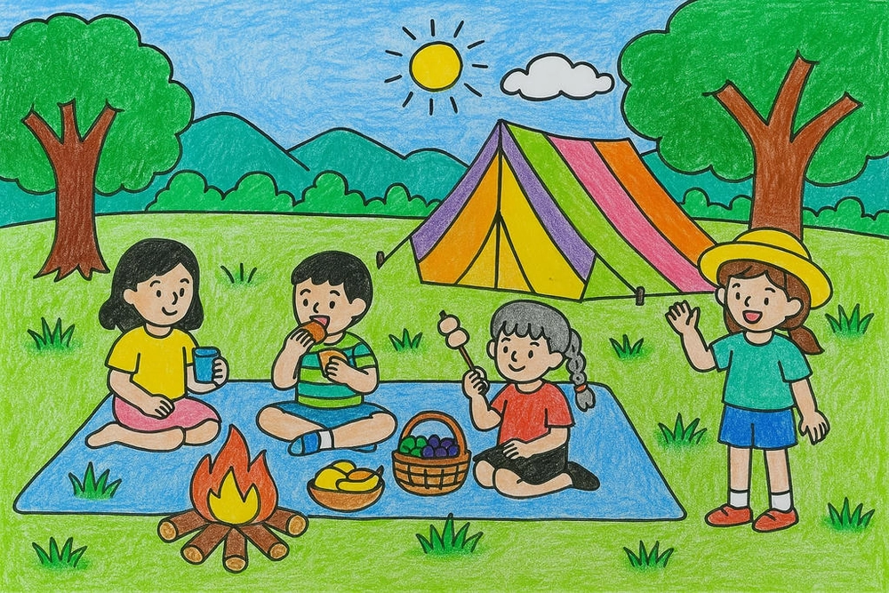 tranh cảnh cắm trại mùa hè 