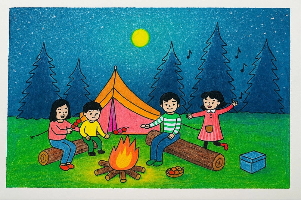 tranh vẽ cắm trại mùa hè 