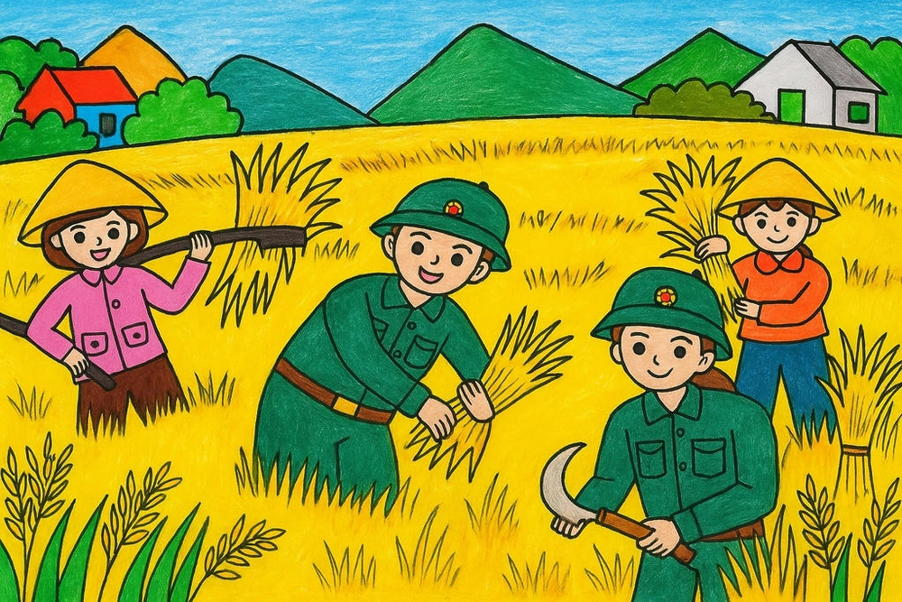 tranh vẽ chủ đề mùa hè với cảnh quê yên bình 