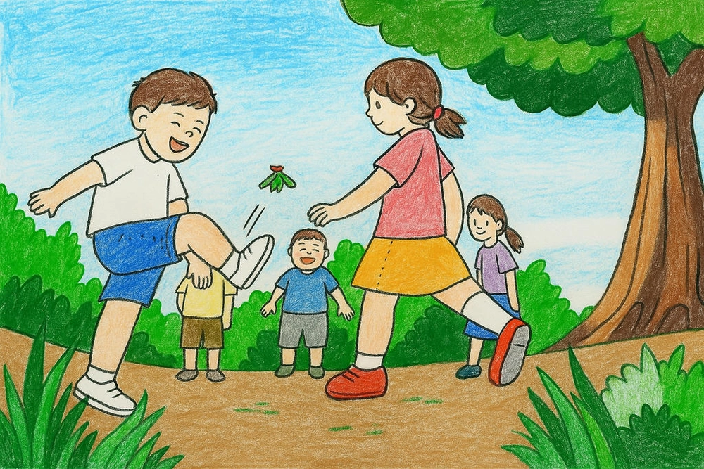 vẽ về chủ đề mùa hè có trẻ em vui đùa dưới nắng 