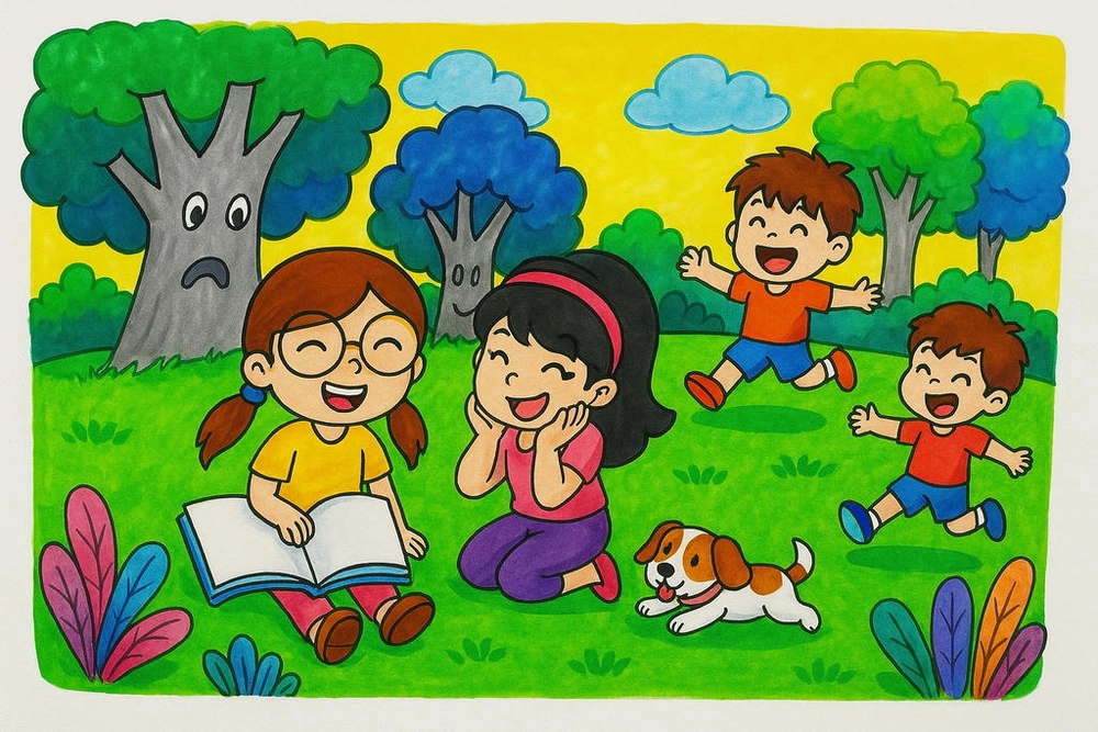 vẽ chủ đề mùa hè của em cùng gia đình đi picnic 