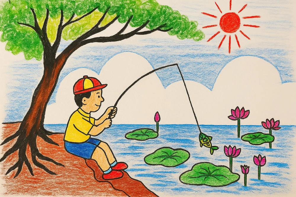 vẽ chủ đề mùa hè của em trong kỳ nghỉ ở quê 