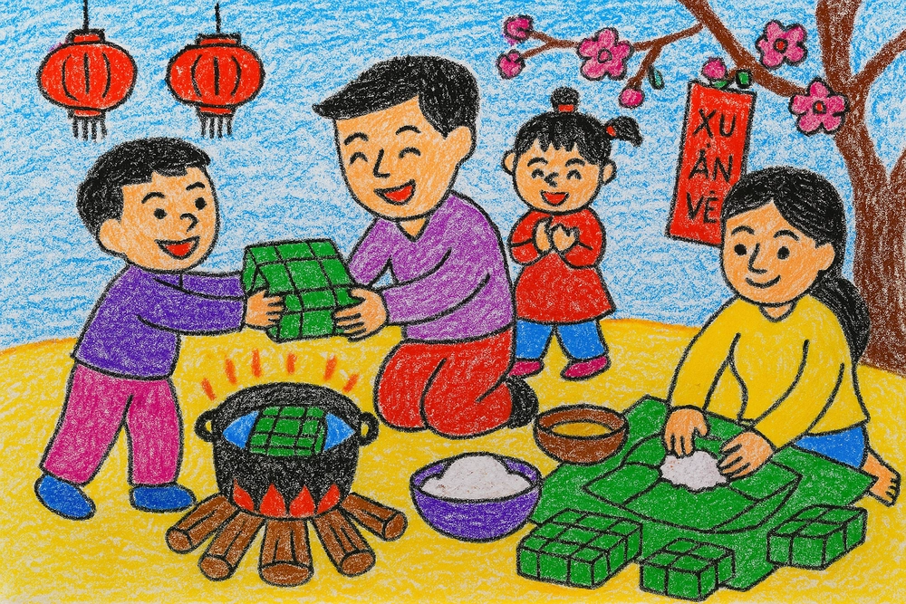 tranh vẽ chủ đề mùa xuân đầy màu sắc 