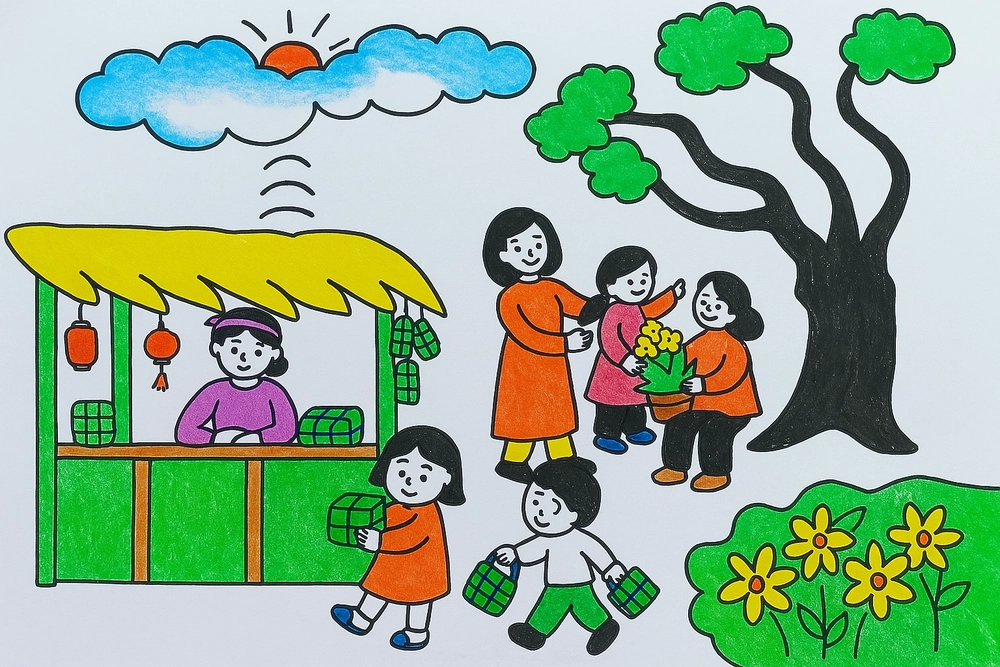 vẽ tranh chủ đề mùa xuân tươi sáng 