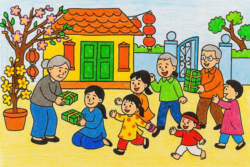 vẽ tranh chủ đề xuân yêu thương cảm xúc 