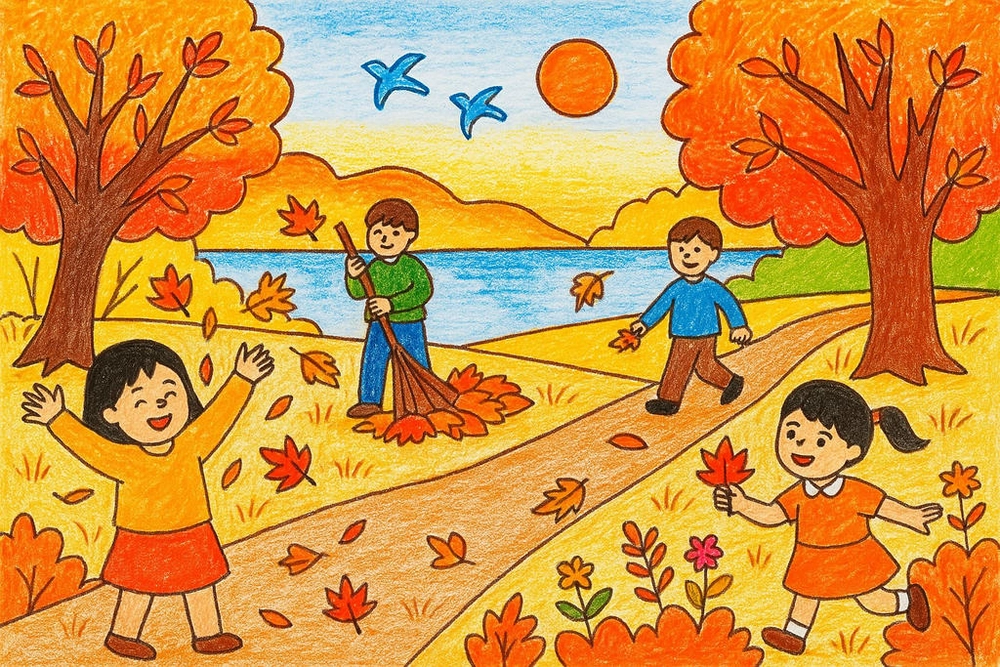 tranh vẽ phong cảnh mùa thu bình dị 