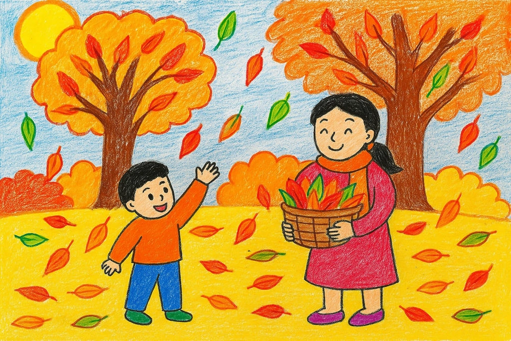 tranh vẽ mùa thu lớp 3 sáng tạo 