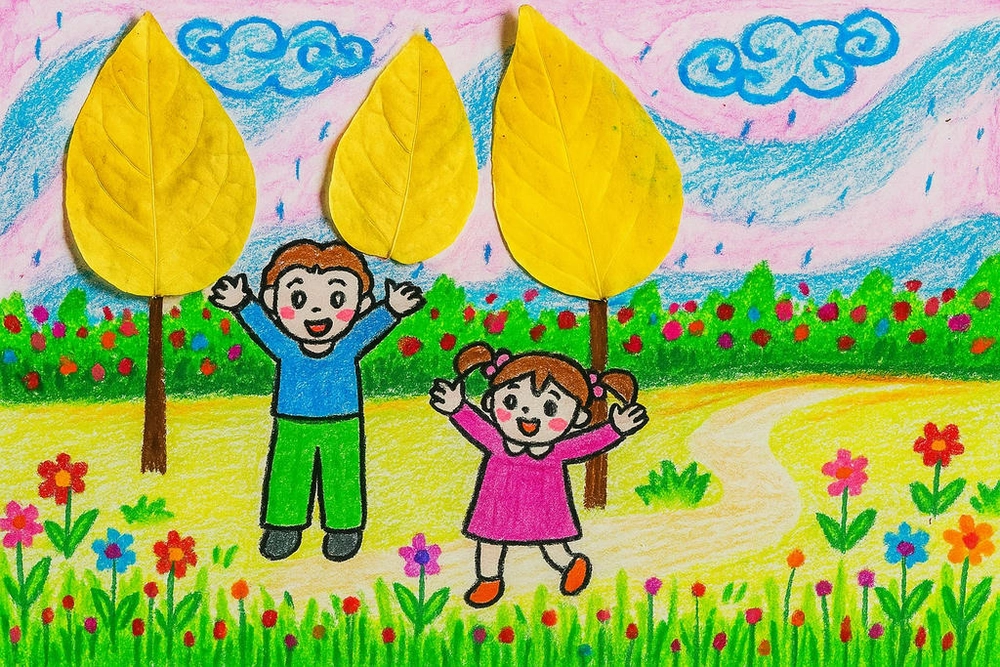 tranh mùa thu với ánh nắng nhẹ 
