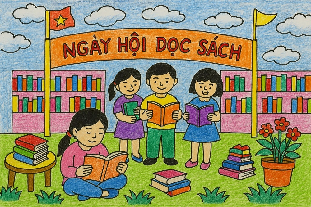tranh đẹp về ngày hội đọc sách 
