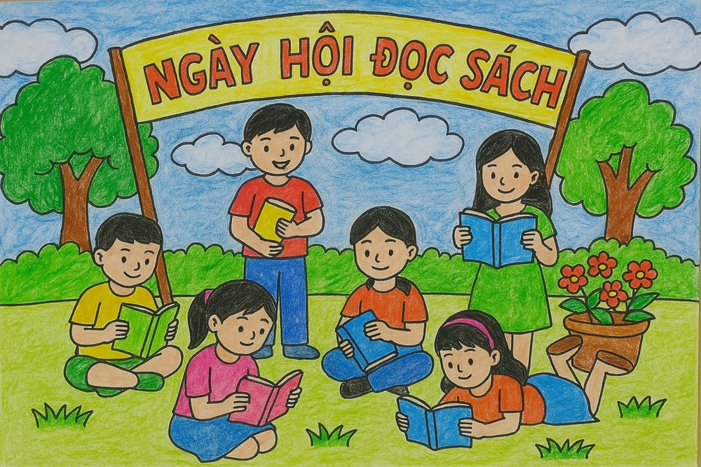 hình vẽ ngày hội đọc sách 