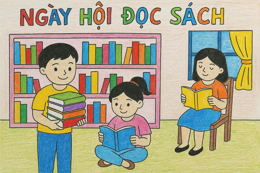 tranh vẽ hưởng ứng ngày hội đọc sách 