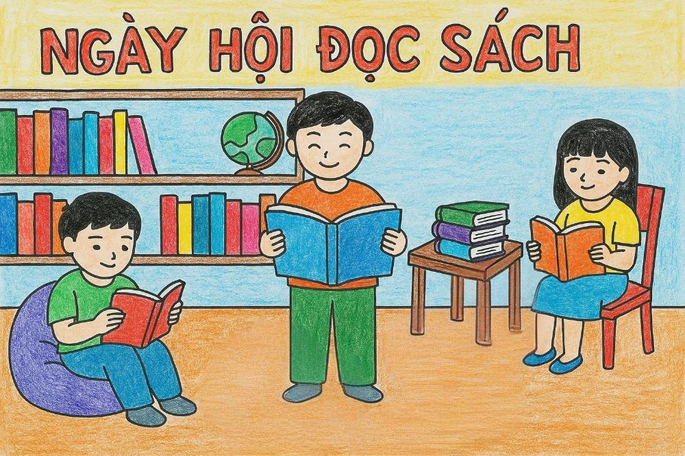 tranh vẽ lớp 5 ngày hội đọc sách 