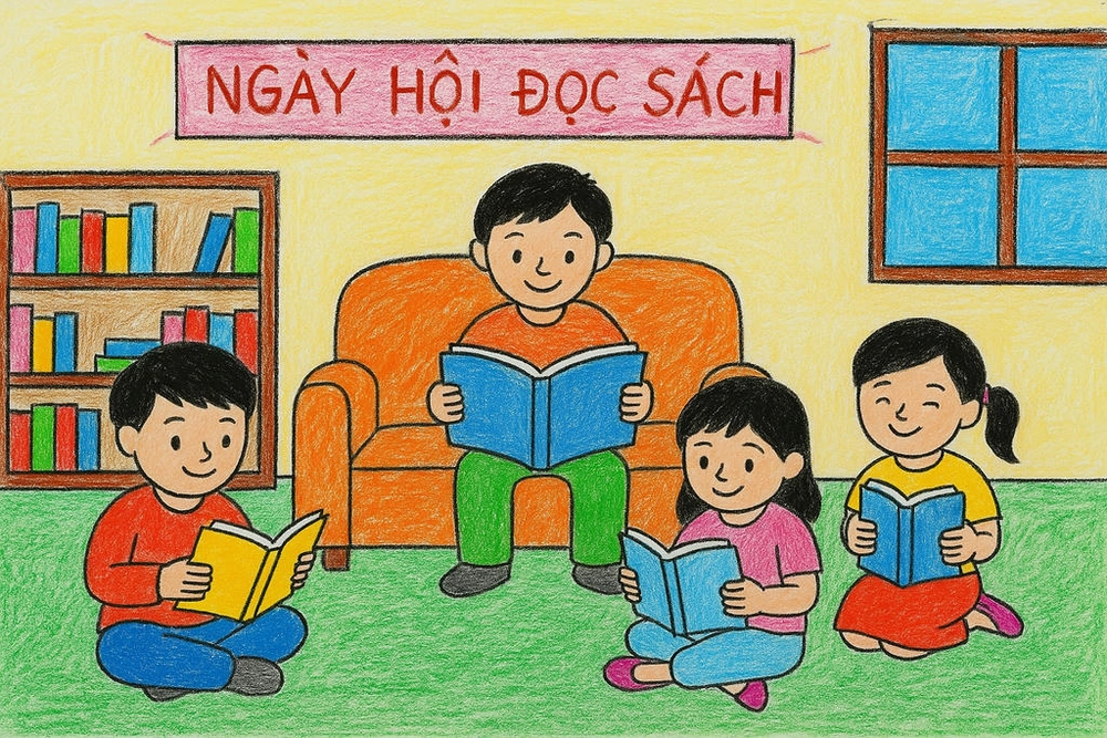 tranh vẽ thư viện trường 