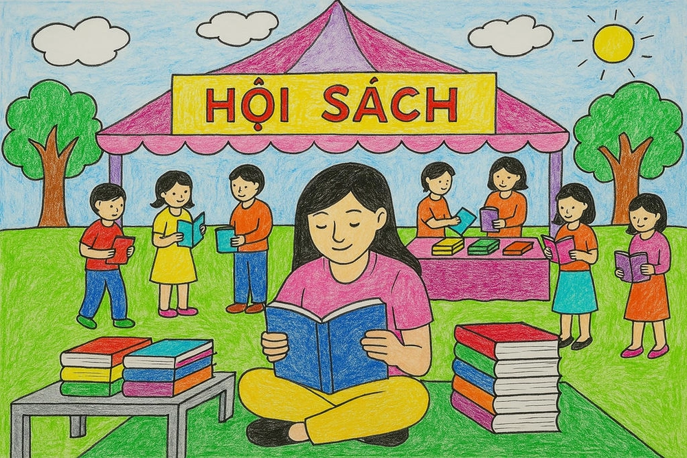 tranh học sinh vẽ ngày hội đọc sách 