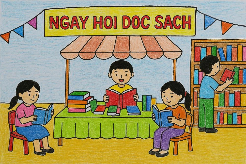 tranh vẽ không khí ngày hội đọc sách 