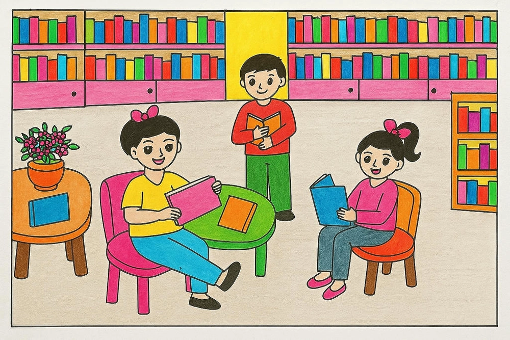 vẽ tranh lớp 1 ngày hội đọc sách 