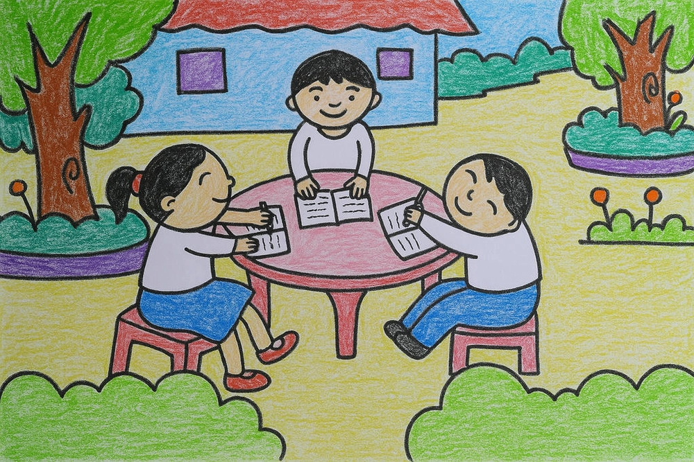 tranh vẽ học sinh tham gia ngày hội đọc sách 