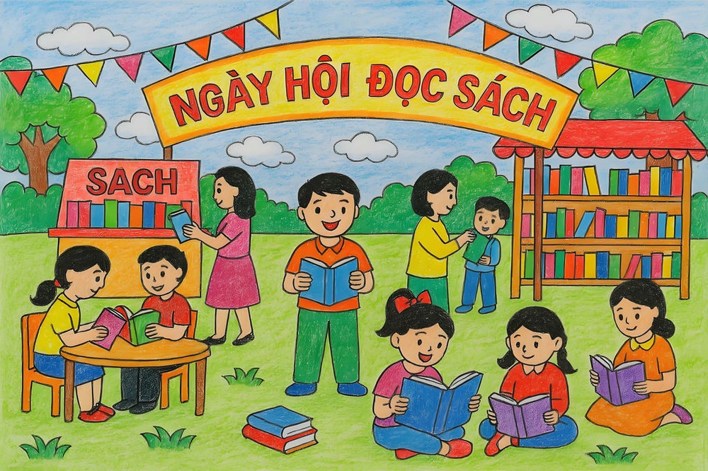 tranh ngày hội đọc sách đẹp 