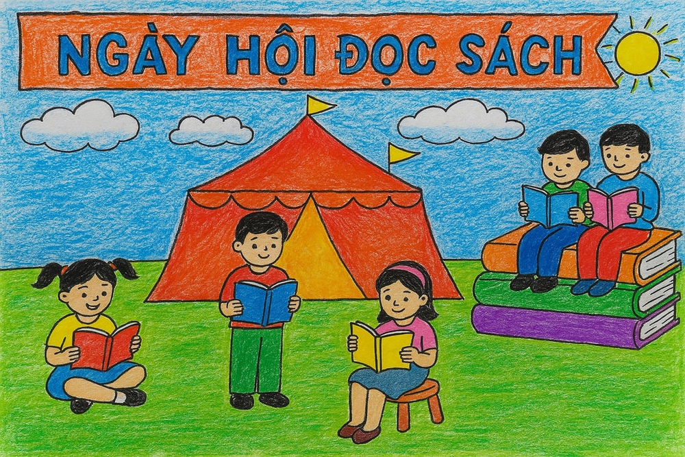 tranh vẽ chủ đề ngày hội đọc sách 
