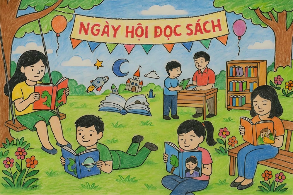 tranh vẽ về ngày hội đọc sách 